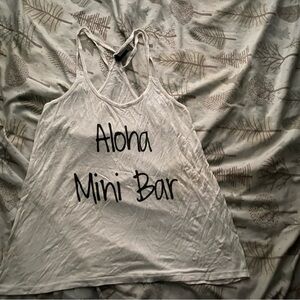 Tilly's White Racerback Tank with Black 'Aloha Mini Bar' Print